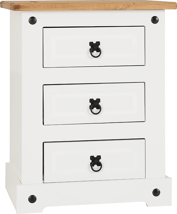 Corona 3 Drawer Bedside Chest In White Pine